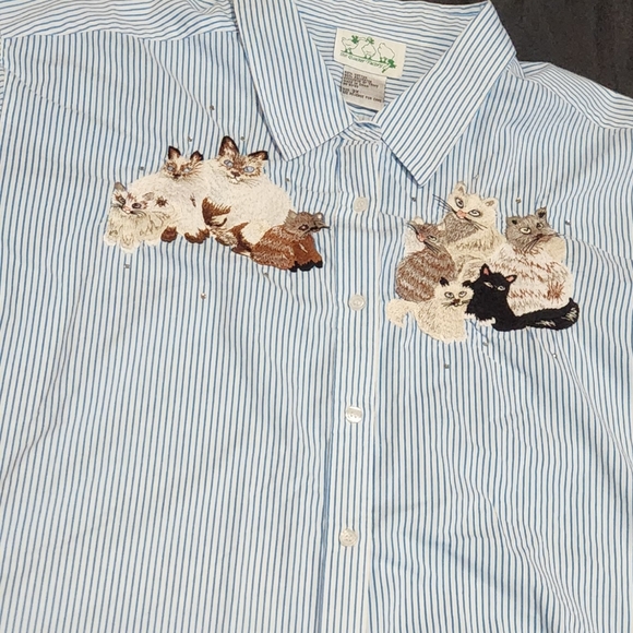 Quacker Factory Blue Striped Cat Embroidered Shirt Size 3x - Picture 1 of 16